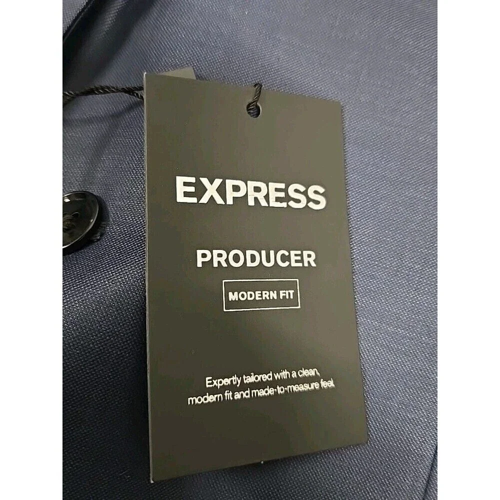 Express Producer Modern Fit Suit Blazer Wool Blend‎ Navy Blue Men's Size 44R NWT